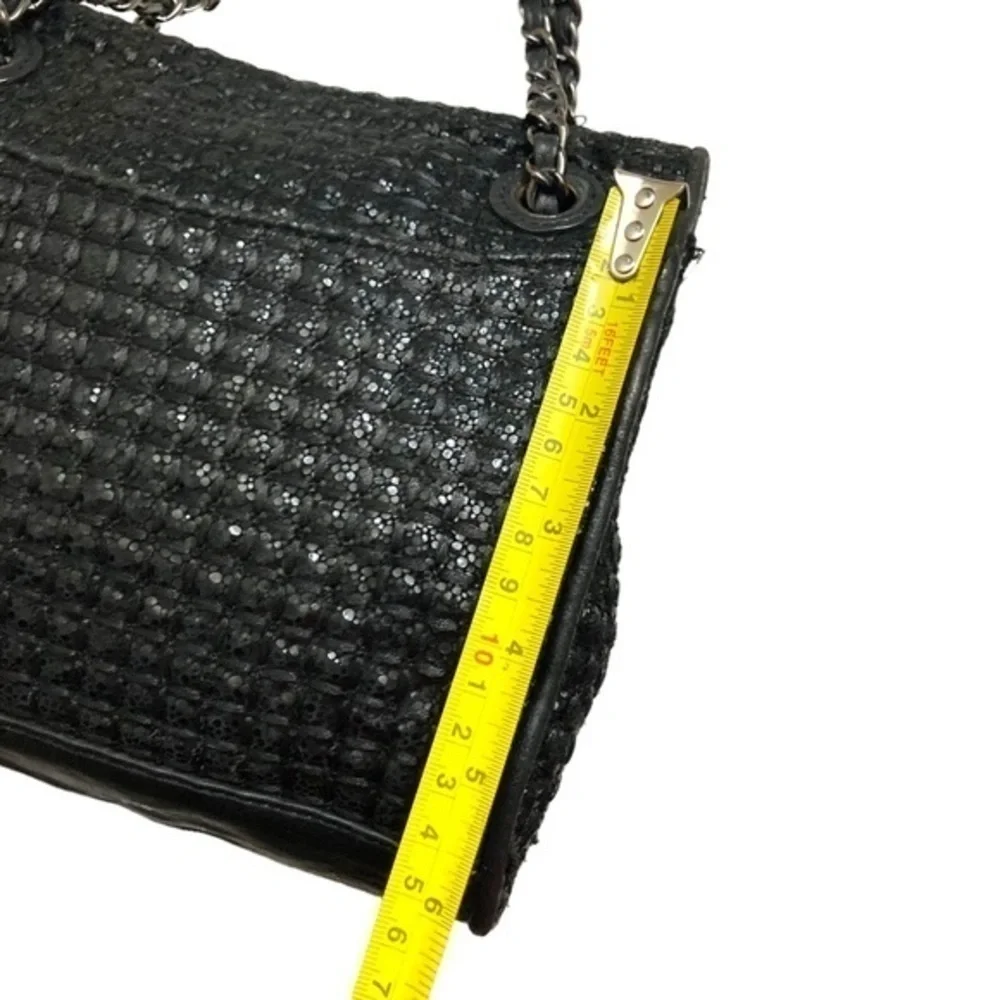 Tory Burch Sparkle Fleming Black Tweed Convertible Crossbody Shoulder bag
